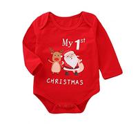 Huttam Body Noël Bébé Garçon 1er Noël Manche Longue Vêtements Bébé Fille 3-18 Mois Combinaison Pas Cher Grenouillere Naissance Barboteuse Bebe Noel (12-18 mois, Rouge)