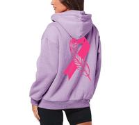 Huttam Cancer du Sein Octobre Rose Sweat a Capuche Femme zippé Oversize Ruban Rose imprimé Manteau Long Femme mi Saison Grande Taille Sport Poches Sensibilisation Cancer du Sein Hoodie (Purple, XL)