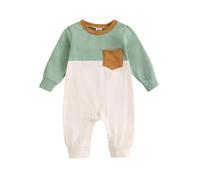 Huttam Combinaison Bebe Garcon 0-24 Mois Manche Longue Bicolore Pyjama Bebe Garcon Naissance Leger Doux Vetement Bebe Fille Automne Blocs de Couleurs Barboteuse Combinaison Printemps (GN1, 6-12 Mois)