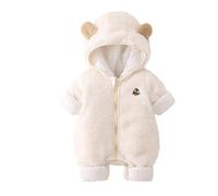 Huttam Combinaison Polaire Bebe Garcon 0-24 Mois avec Capuche Oreille de Ours Manteaux et Blousons bébé garçon Hiver Chaud Flanelle Epais Grenouillere Bebe Fille zippé Manche Longue (White, 0-3 Mois)