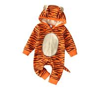 Huttam Combinaison Pyjama Bebe Garcon Déguisement Noel Halloween Carnaval Tigre Costume Tenue Vêtements Bébé Fille Grenouillère à Capuche Body Manche Longue Barboteuse Automne (12-18 mois, Orange)