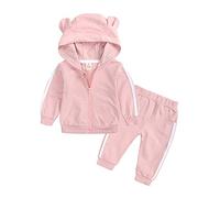 Huttam Ensemble Bébé Fille 3-24 Mois Pas Cher Automne Habits Vêtement Bébé Fille Sweat à Capuche + Pantalon Tenue Manteau Blouson Zippée Jogging Survêtement Bébé Garçon (12-18 mois, Rose)