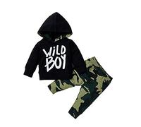 Huttam Ensemble Bébé Garçon 0-12 Mois Automne Survêtement Vêtement Bébé Garçon Naissance Pas Cher Sweat à Capuche Bébé Garçon Imprimé Camouflage Tops Casual + Pantalon Tenue Habits (0-3 mois, Noir)