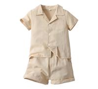 Huttam Ensemble Bebe garçon ete 6 Mois à 5 Ans uni Chemises garçon Manches Courtes Shorts et Bermudas garçon décontractée Costume Enfant Garcon Mariage Tenue Ceremonie Vetement (Beige, 4-5 Ans)