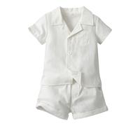 Huttam Ensemble Bebe garçon ete 6 Mois à 5 Ans uni Chemises garçon Manches Courtes Shorts et Bermudas garçon décontractée Costume Enfant Garcon Mariage Tenue Ceremonie Vetement (White, 6-12 Mois)