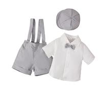 Huttam Ensemble Bebe garçon ete Ceremonie Costume Enfant Garcon Mariage Gentleman Chemises garçon 0-5 Ans Manches Courtes Shorts et Bermudas garçon Bretelles Casquette Tenue Vetement (Grey, 4-5 Ans)