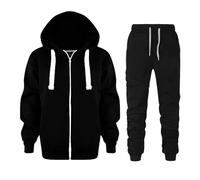 Huttam Ensemble Enfant Garçon 3-12 Ans Sport Sweats à Capuche Garçon avec Poche Uni Pull Manteau Veste Zippée Manche Longue Pantalon Jogging Enfant Hiver (Black, 7-8 Ans)