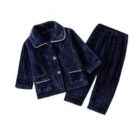 Huttam Ensemble Pyjama Enfant Garcon 3-14 Ans Hiver Chaud Chemise de Nuit Fille ado Polaire Manches Longues avec Boutons Poches Pantalon Tenue Loungewear Vetement de Nuit Molleton (Navy, 3-4 Years)