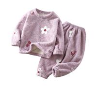 Huttam Ensemble Pyjama Polaire Fille 1-12 Ans Hiver Chaud Lapin Ours Fleurs Mignon Sweat Pull Garcon Doux Peluche Manche Longue et Pantalon Vetement de Nuit Fille molletonné (Light Purple, 4-5 Ans)