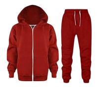 Huttam ensemble survetement enfant garcon 3-12 ans sport sweats à capuche garçon avec poche uni pull manteau veste zippée garcon manche longue pantalon jogging enfant garcon hiver (Red, 6-7 Years)
