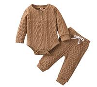 Huttam Ensemble Vetement Bebe garçon Naissance 0 24 Mois Automne Hiver Body Bebe Fille Manche Longue Combinaison uni Doux et Pantalon Tenue Bebe Garcon Printemps Decontracte Mode (Brown, 12-18 Mois)