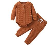 Huttam Ensemble Vetement Bebe garçon Naissance 0 24 Mois Automne Hiver Body Bebe Fille Manche Longue Combinaison uni Doux et Pantalon Tenue Bebe Garcon Printemps Decontracte Mode (Yellow, 18-24 Mois)