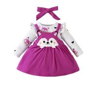 Huttam Ensembles Bébé Fille Naissance écureuil Imprimé Body Bebe 0-18 Mois Manche Longue Barboteuse Dessin Anime Automne Jupe Robe à Bretelles Bandeau Habits Chic Mode (Violet-a6-9 mois)