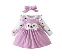 Huttam Ensembles Bébé Fille Naissance écureuil Imprimé Body Bebe 0-18 Mois Manche Longue Barboteuse Dessin Anime Automne Jupe Robe à Bretelles Bandeau Habits Chic Mode (Violet-b6-9 mois)