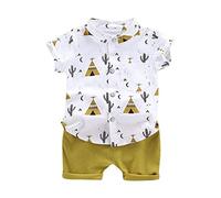 Huttam Ensembles garçon été 1-4 Ans Cactus imprimée Chemises garçon col Mao t-Shirts à Manches Courtes garçon avec Poche Shorts et Bermudas garçon Plage Vacances Tenue Vetement (Yellow, 12-18 Months)