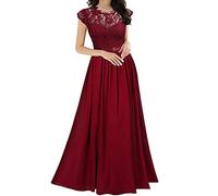 Huttam Femme Robe de Soirée Chic et Glamour Mariage Ceremonie Grande Taille Robe Cocktail Dentelle sans Manches Robe de Demoiselle d'honneur Femme Pas Cher Robe de Bal de Promo (Rouge, L)