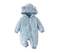 Huttam Manteau Combinaison Polaire Bebe Fille 0-18 Mois Hiver Chaud Grenouillere Bebe Fille Flanelle avec Capuche Oreille de Ours Vetement Bebe garçon Naissance Body zippé Peluche (Blue, 6-9 Mois)