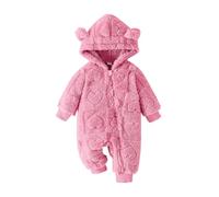 Huttam Manteau Combinaison Polaire Bebe Fille 0-18 Mois Hiver Chaud Grenouillere Bebe Fille Flanelle avec Capuche Oreille de Ours Vetement Bebe garçon Naissance Body zippé Peluche (0-3 Mois)