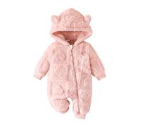 Huttam Manteau Combinaison Polaire Bébé Fille 0-18 Mois Hiver Chaud Grenouillère Flanelle avec Capuche Oreille de Ours Vêtement Garçon Naissance Body Zippé Peluche (3-6 Mois)
