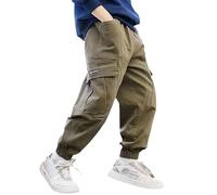 Huttam Pantalon Cargo Garcon 3-16 Ans Large Multi-Poches Streetwear avec Elastique Cheville Jogging Enfant Garcon Ample Decontracte Pantalon Baggy ado Garcon Taille Elastique (Brown, 11-12 Years)