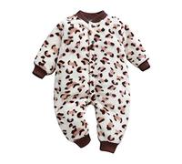 Huttam Pyjama Bebe Garcon 0-18 Mois Hiver Chaud Surpyjama Polaire Bebe Fille Combinaison Épaisse Velours Grenouillère Animaux Body Manche Longue Ouverture Devant Avec Bouton (0-3 mois, Marron)