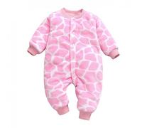 Huttam Pyjama Bebe Garcon 0-18 Mois Hiver Chaud Surpyjama Polaire Bebe Fille Combinaison Épaisse Velours Grenouillère Animaux Body Manche Longue Ouverture Devant Avec Bouton (0-3 mois, Rose)