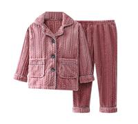 Huttam Pyjama Enfant Garcon 2 a 14 Ans Hiver Chaud Polaire Ensemble Chemise de Nuit Fille Bouton Devant avec Poches Manches Longues Pantalon Tenue Loungewear Vetement de Nuit Molleton (6-7 Years)