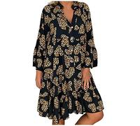 Huttam Robe Ample et Courte Femme Droite Ete Imprimé Léopard Robe Chemise Femme Chic et Élégant Grande Taille Pas Cher Mode Robe Tunique Manche Longue Casual Robe Tee Shirt Sexy Col V (Noir, 4XL)