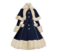 Huttam Robe Femme Hiver Chaud Fausse Fourrure Manches Longues Robe Princesse Femme Renaissance Soiree Grande Taille avec Nœud Cape Femme Polaire Robe Rétro Femme Vintage Pas Cher (Bleu, S)