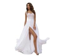 Huttam Robe Mariée Femme Blanche Dentelle Robe Soiree Longue Cérémonie Chic Sexy Dos Nue Robe Cocktail Mariage Baptême Élégant Fendue Robe de Demoiselle d'honneur Robe de Fête Bal (Blanc, M)