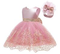 Huttam Robes bébé Fille 0-24 Mois Ceremonie Mariage Robe Princesse Fille Tulle et Dentelle Fleurie sans Manches Robe Bebe Fille Anniversaire baptême Paillette Papillon Dos Nu Chic Mode (3-6 Mois)