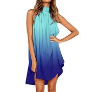 Huttam Robes d'été pour Femmes pour Robe d'été à col Licou Flowy sans Manches Longueur au Genou Robe de Plage irrégulière Robe Pull Noire