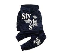 Huttam Survêtement Enfant Garçon 1-5 Ans Sport Casual Automne Tenue Jogging Vêtement Garçon Pas Cher Ensemble Bébé Garçon Sweat à Capuche Manche Longue Imprimé + Pantalon (18-24 mois, Bleu Marine)