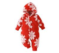 Huttam Tenue Noel Bebe Fille Flocon de Neige Combinaison Polaire Bebe Fille 3-24 Mois Hiver Chaud surpyjama Grenouillere Bebe Garcon avec Capuche Doux Peluche Body Manche Longue (Red, 3-6 Mois)