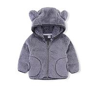 Huttam veste polaire enfant fille 1-6 ans hiver chaud manteaux et blousons bébé garçon flanelle légère doux mi saison sweat zippé enfant garcon capuche oreille de ours sport automne (Grey, 3-4 Years)