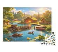 Hutte de Castor Puzzle 1000 Pièces Paysage Naturel Puzzle pour Adultes Papier Détente Convivialité Décoration Cadeau 38x26cm/1000pcs