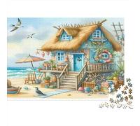 Hutte de Plage Toit de Chaume 1000 Pièces Puzzle Cottage Côtière Tropicale Carton Haute Qualité Enfants 12+ Activités Intérieures 70x50cm