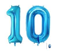 Huture 2 Ballons Numéro 10 Figures Ballon Gonflable en Feuille d'hélium Gros Ballon de Mylar Feuille Ballons Bleus Géants Nombre de Ballons 40 Pouces pour Décoration de Fête d'anniversaire XXL 100cm