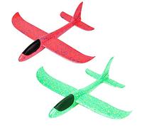 Huture Lot de 2 avions en polystyrène pour enfants - 38 cm - Jouet d'extérieur - Lancer en mousse - Jouet Glider - Rouge et vert - Avion - Cadeau pour garçon et fille - Anniversaire d'enfant