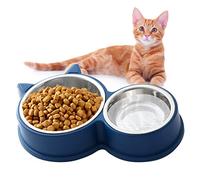 HUTVD Gamelle pour Chat, Gamelle Double pour Chat, Ensemble de Gamelles pour Chat en Acier Inoxydable, Gamelle Double pour Chat, Mangeoire et Abreuvoir pour Chiot (Bleu)
