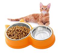 HUTVD Gamelle pour Chat, Gamelle Double pour Chat, Ensemble de Gamelles pour Chat en Acier Inoxydable, Gamelle Double pour Chat, Mangeoire et Abreuvoir pour Chiot(Jaune)