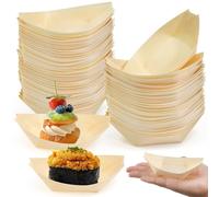 Huucozn 100 Pièces Bols Jetable, Barquettes en Bois Bols à Collation en Bambou Coupelles en Bambou Bateau Dégradable Coupelle Alimentaire Jetable Barquette Frite Bol en Bois pour Frites et Sushis