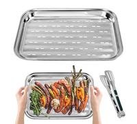 Huucozn 2 Pcs Grilles de Barbecue Acier Inoxydable avec 1 Pince Cuisine INOX, Paniers a Grillades BBQ Grille Panier Poêles à Griller Panier à Légumes Panier à Griller avec Trous pour Barbecue à gaz