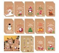 Huucozn 48 Pièces Sac en Papier Kraft, Pochette Cadeau Noel avec 48 Autocollants, Mini Enveloppe Noël Sachet Bonbons Sac Cadeau Merry Christmas Joyeux Noël Sachet pour Cadeau de Noël Bonbons