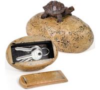 Huucozn Cachette de Clés pour l'Extérieur, Fausse Pierre avec Compartiment Secret Coffre-Fort à Clés Ressemble à Une Vraie Pièrre Cachette de Clé Secrète Aspect Pierre (Tortue) pour l'Extérieur