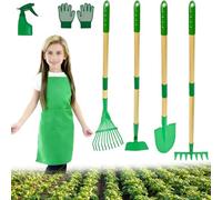 Huucozn Ensemble de 7 Pièces d'Outils de Jardin pour Enfants - Râteau pour Enfants - Balai à Feuilles pour Enfants - Râteau de Jardin - Grand Ensemble de Jardin Extérieur en Bois et Métal - Ensemble