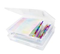 Huucozn Lot de 2 Boite de Rangement A4 avec Couvercle, Boîte de Classement Portable Boite Rangement Document Papier Boîtes de Rangement Empilables en Plastique Transparent Boîtes D'archives