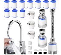 Huucozn Lot de 3 filtres de robinet rotatifs à 360 ° - Robinet avec 10 éléments filtrants en coton PP, filtre anti-calcaire universel, robinet, rallonge de robinet pour cuisine et salle de bain