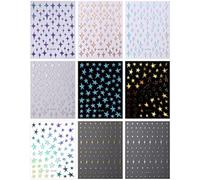 Huudngeje 9 PièCes éToiles ColoréEs Autocollants pour Nail Art DéCalcomanies Auto-AdhéSives en Argent Fournitures pour Ongles Accessoires de DéCoration de de Nail Art