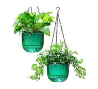 Huudngeje Lot de 2 pots de fleurs auto-arrosants - Pour l'intérieur - 6,5 - Panier à fleurs à suspendre pour l'extérieur - Émeraude